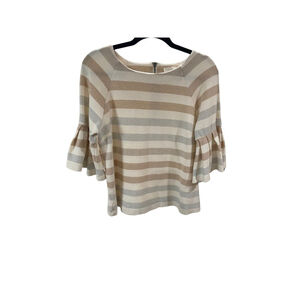 Maeve by Anthropologie Cream Glitter Striped Bell Sleeve Top - Size Large (EUC)